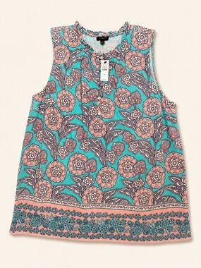 Talbots Floral Border Print Sleeveless Top • NWT • Size M